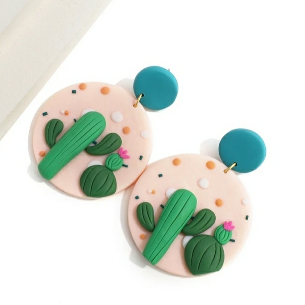 Cactus Clay Drop Earrings